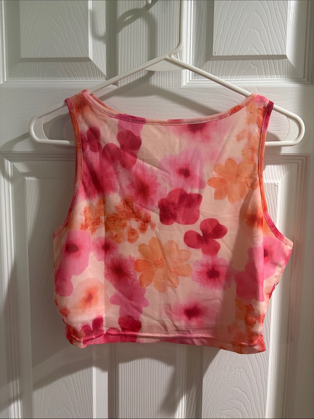 2pc set Floral Crop Tank Top and skirt - Pink & Orange